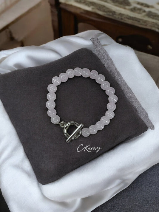 Bracelet femme perles de verre toggle violet clair