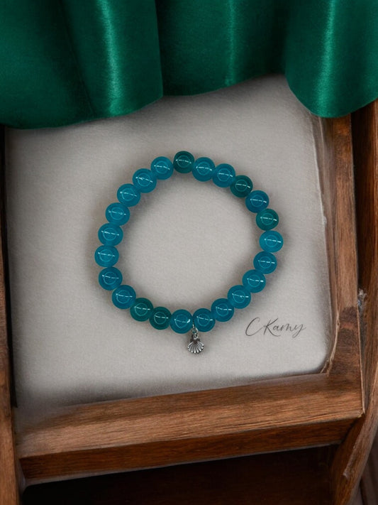 Bracelet femme perles de verres coquillage argent bleu turquoise