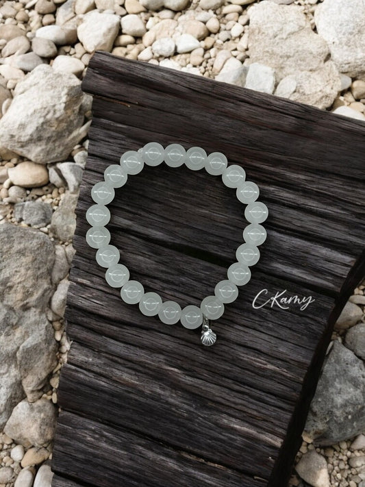 Bracelet femme perles de verres coquillage argent gris