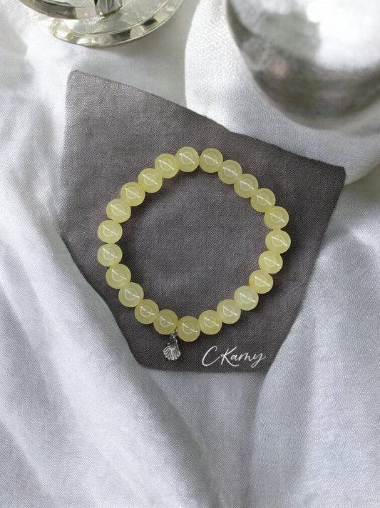 Bracelet femme perles de verres coquillage argent jaune champagne
