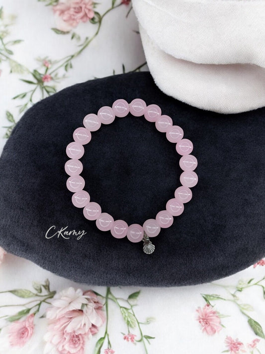 Bracelet femme perles de verres coquillage argent rose clair