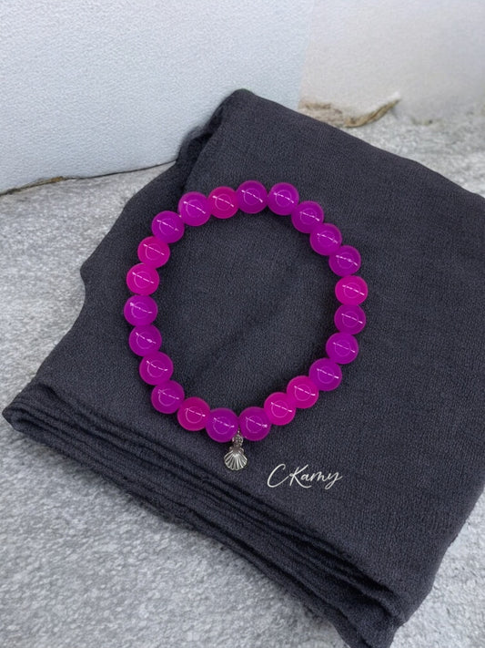 Bracelet femme perles de verres coquillage argent rose flash