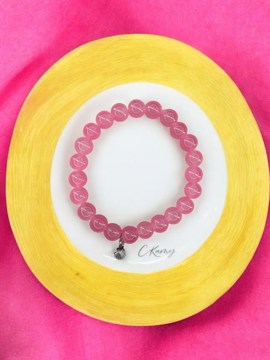 Bracelet femme perles de verres coquillage argent rose saumon