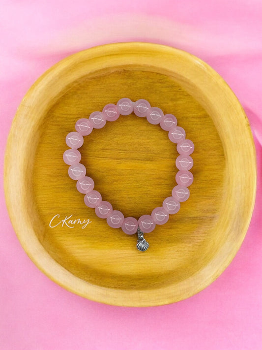 Bracelet femme perles de verres coquillage argent rose saumon clair