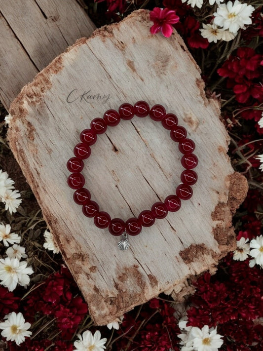 Bracelet femme perles de verres coquillage argent rouge foncé