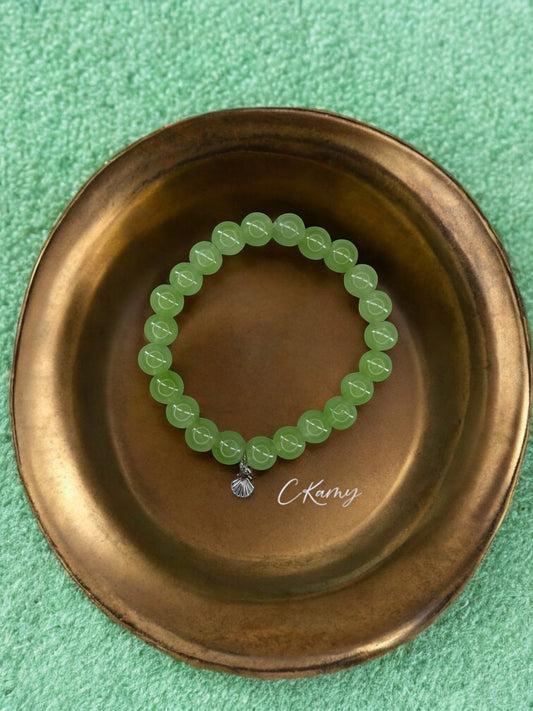 Bracelet femme perles de verres coquillage argent vert