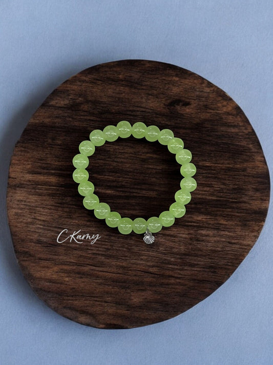 Bracelet femme perles de verres coquillage argent vert clair