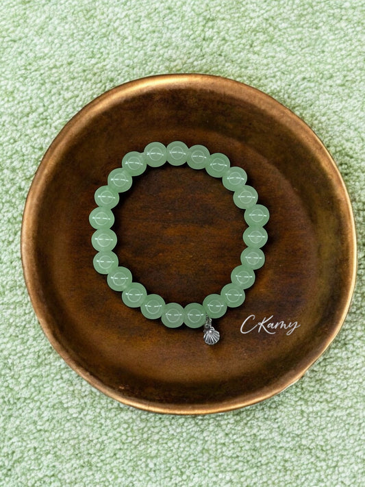 Bracelet femme perles de verres coquillage argent vert d'eau