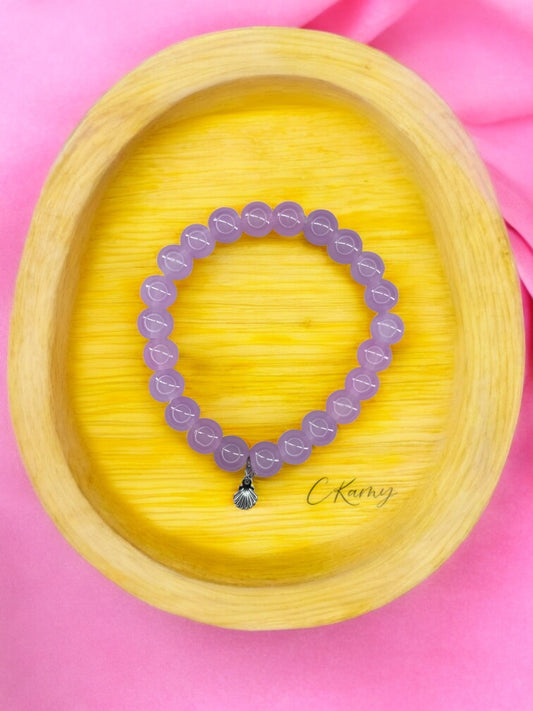 Bracelet femme perles de verres coquillage argent violet