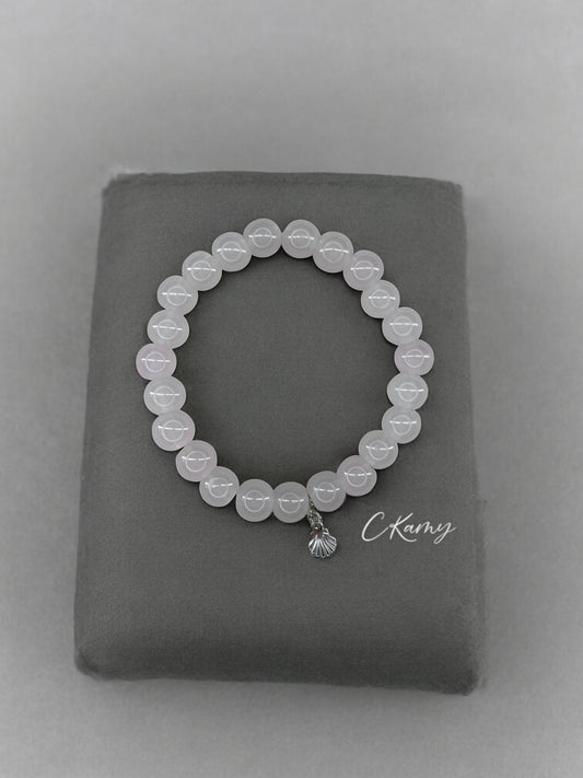 Bracelet femme perles de verres coquillage argent violet clair