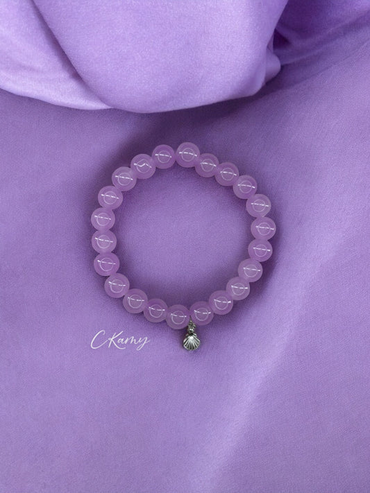 Bracelet femme perles de verres coquillage argent violet foncé