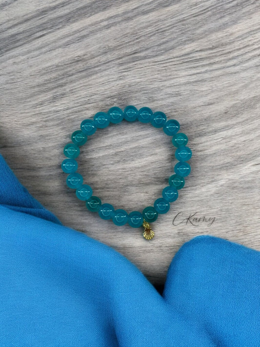 Bracelet femme perles de verres coquillage doré bleu turquoise