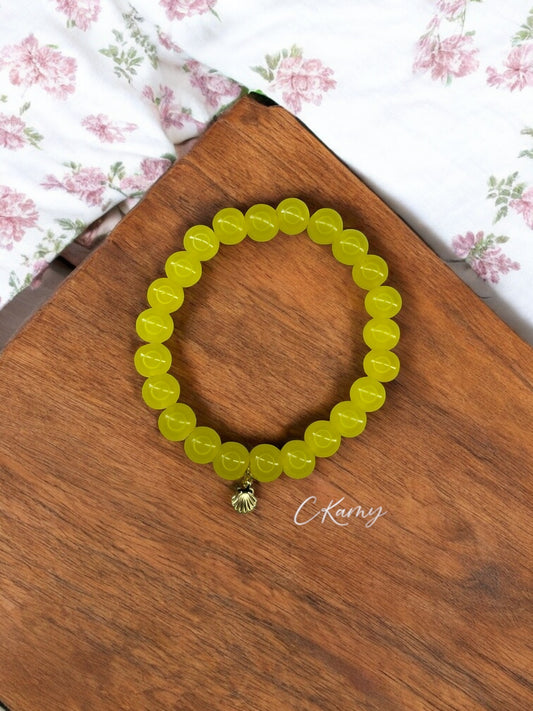 Bracelet femme perles de verres coquillage doré jaune