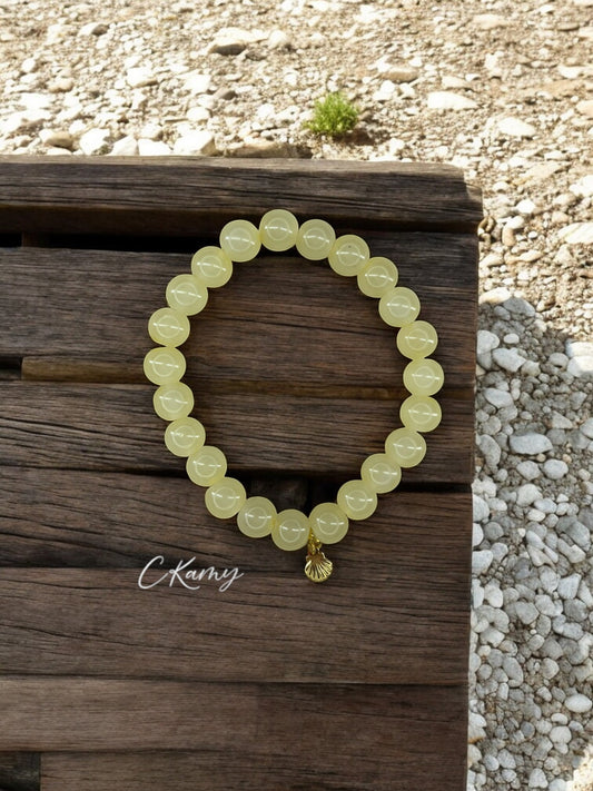 Bracelet femme perles de verres coquillage doré jaune champagne