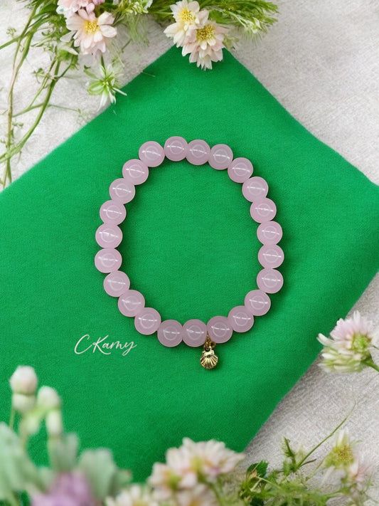 Bracelet femme perles de verres coquillage doré rose clair