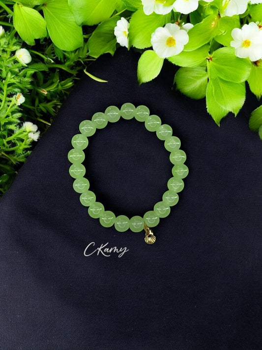 Bracelet femme perles de verres coquillage doré vert clair