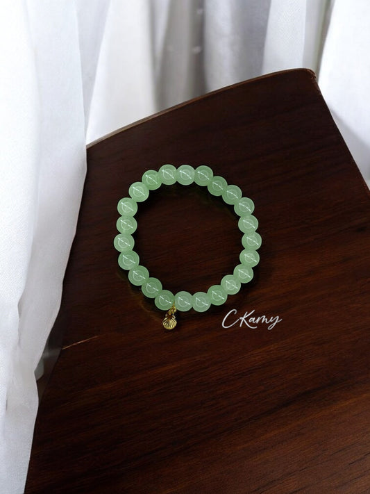 Bracelet femme perles de verres coquillage doré vert d'eau