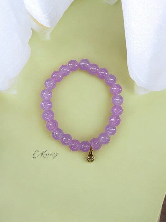 Bracelet femme perles de verres coquillage doré violet