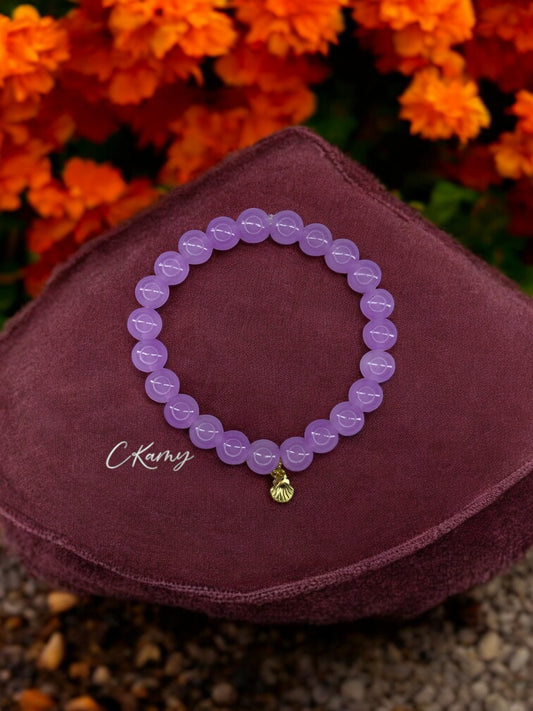 Bracelet femme perles de verres coquillage doré violet foncé