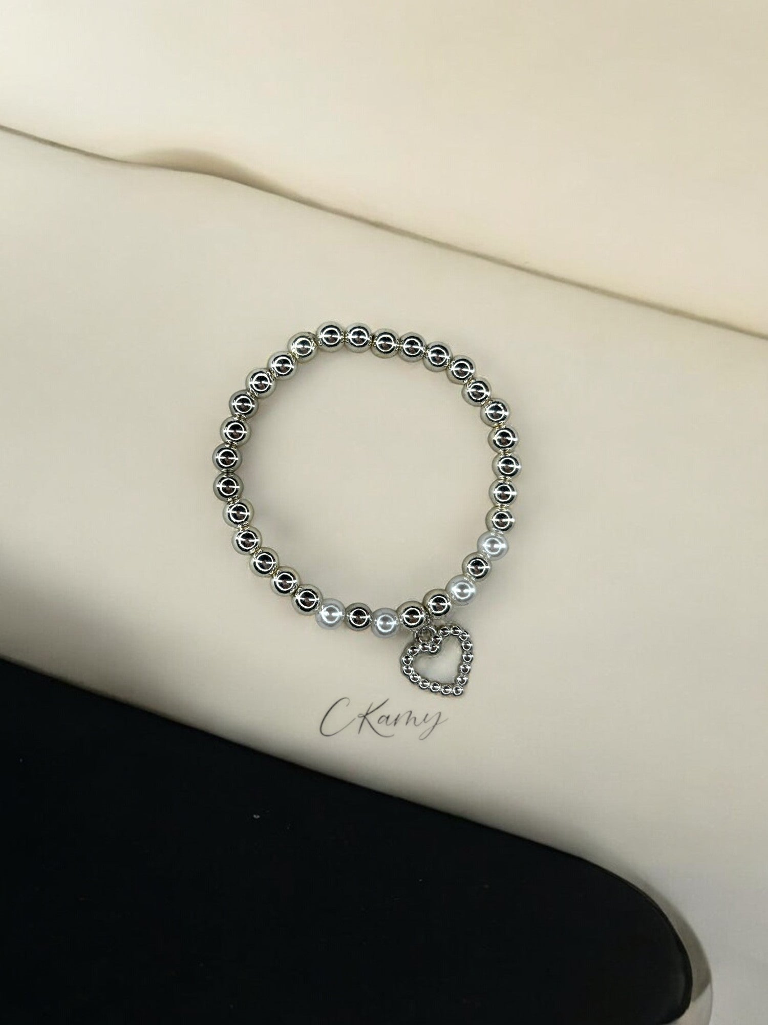 Bracelet femme perles nacrées argent coeur perlé