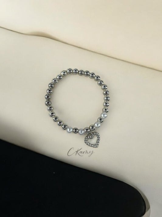 Bracelet femme perles nacrées argent coeur perlé