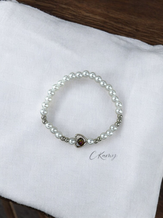 Bracelet femme perles nacrées coeur facette multicolore