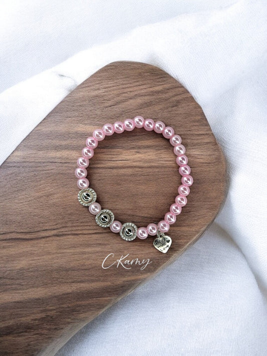 Bracelet femme perles nacrées couronne argent rose