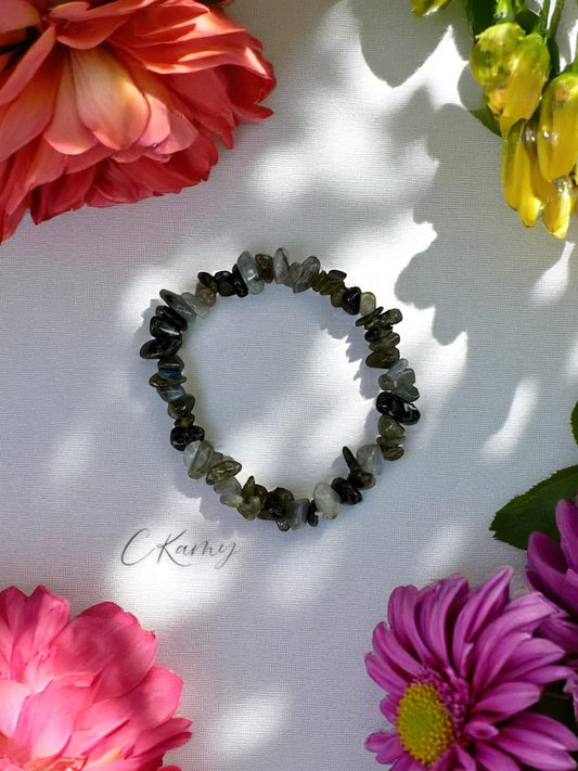 Bracelet femme perles pierres gris