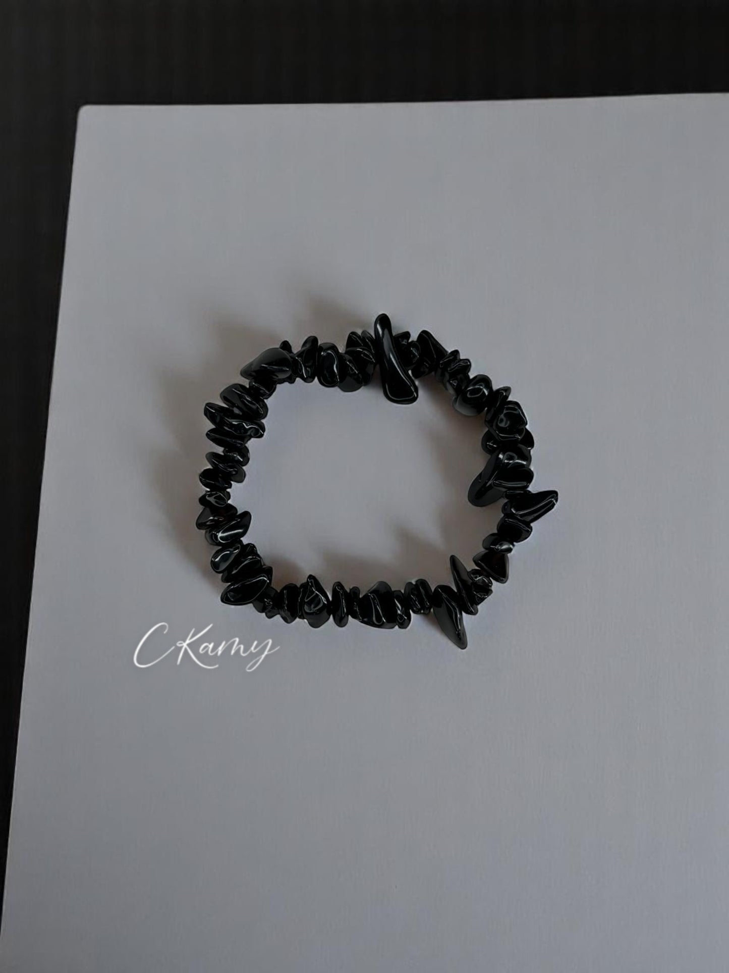 Bracelet femme perles pierres noir