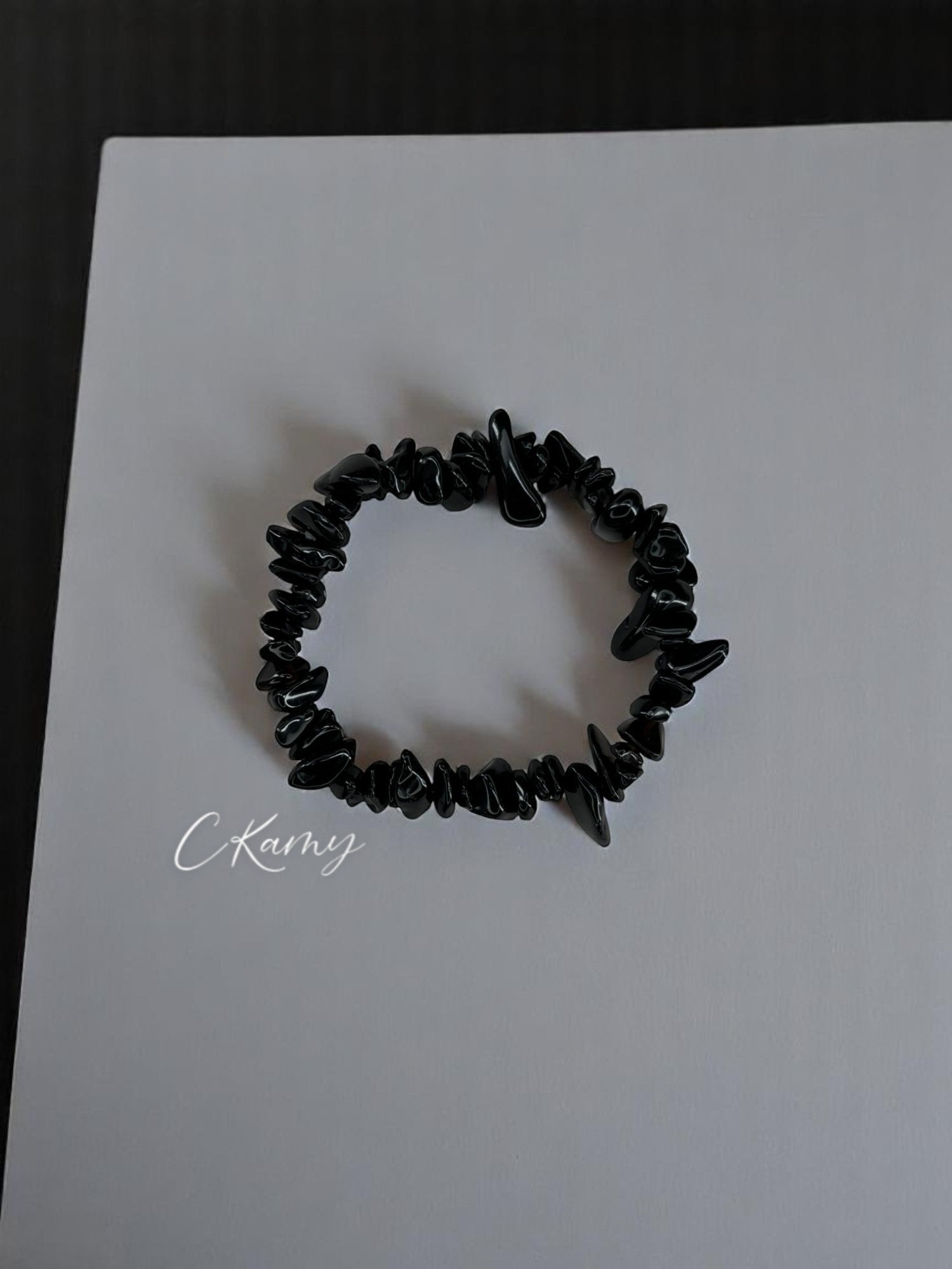 Bracelet femme perles pierres noir
