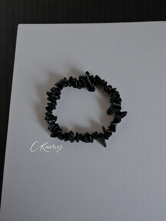 Bracelet femme perles pierres noir