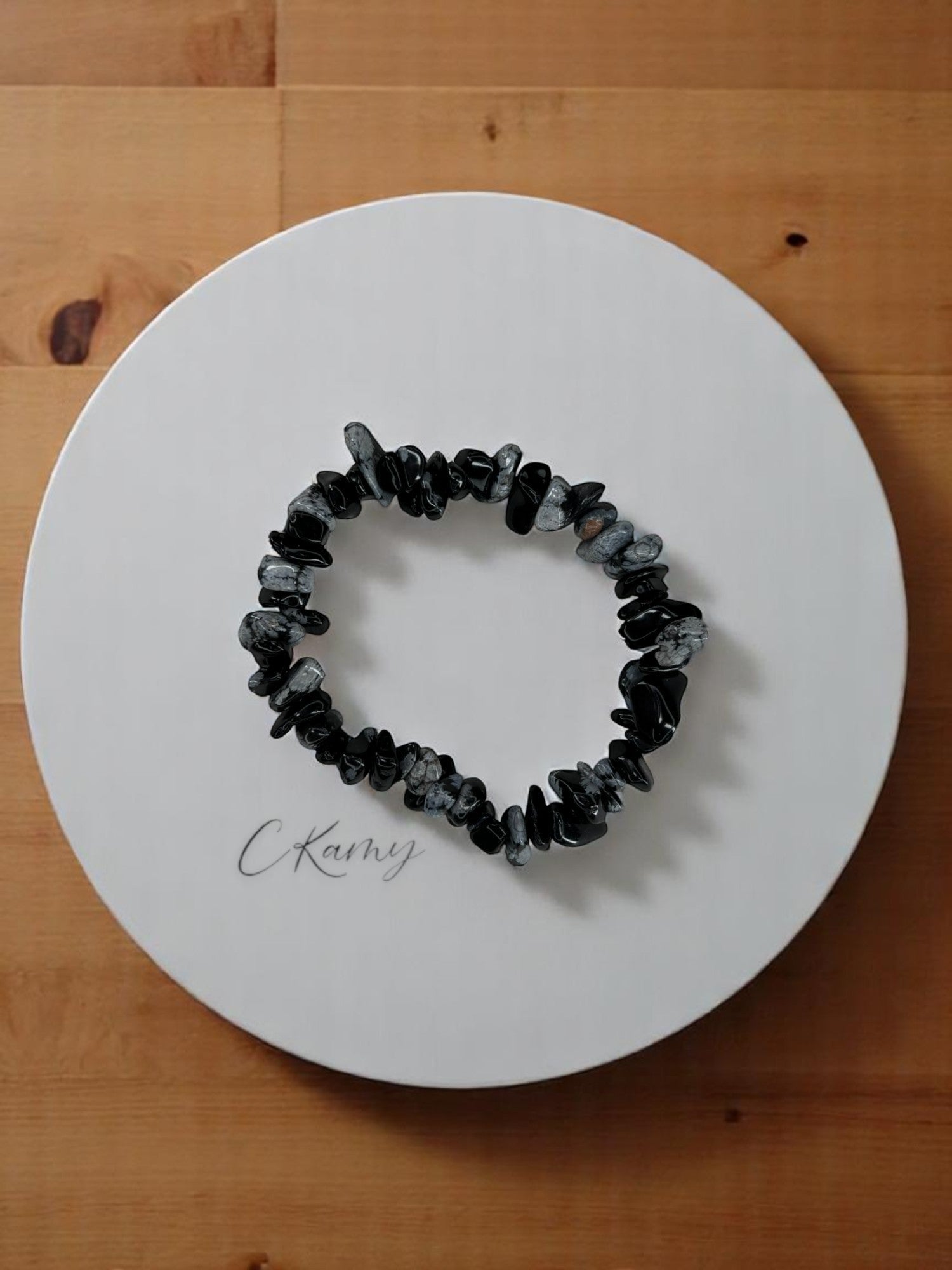 Bracelet femme perles pierres noir gris