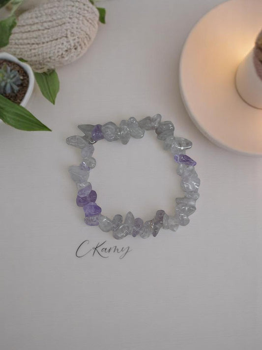Bracelet femme perles pierres transparent violet