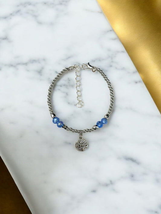 Bracelet femme petit arbre de vie argent bleu ciel