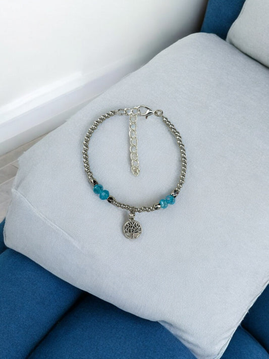 Bracelet femme petit arbre de vie argent bleu clair