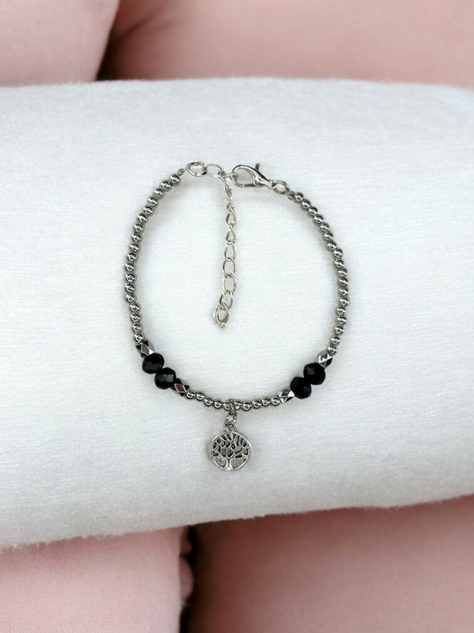 Bracelet femme petit arbre de vie argent noir