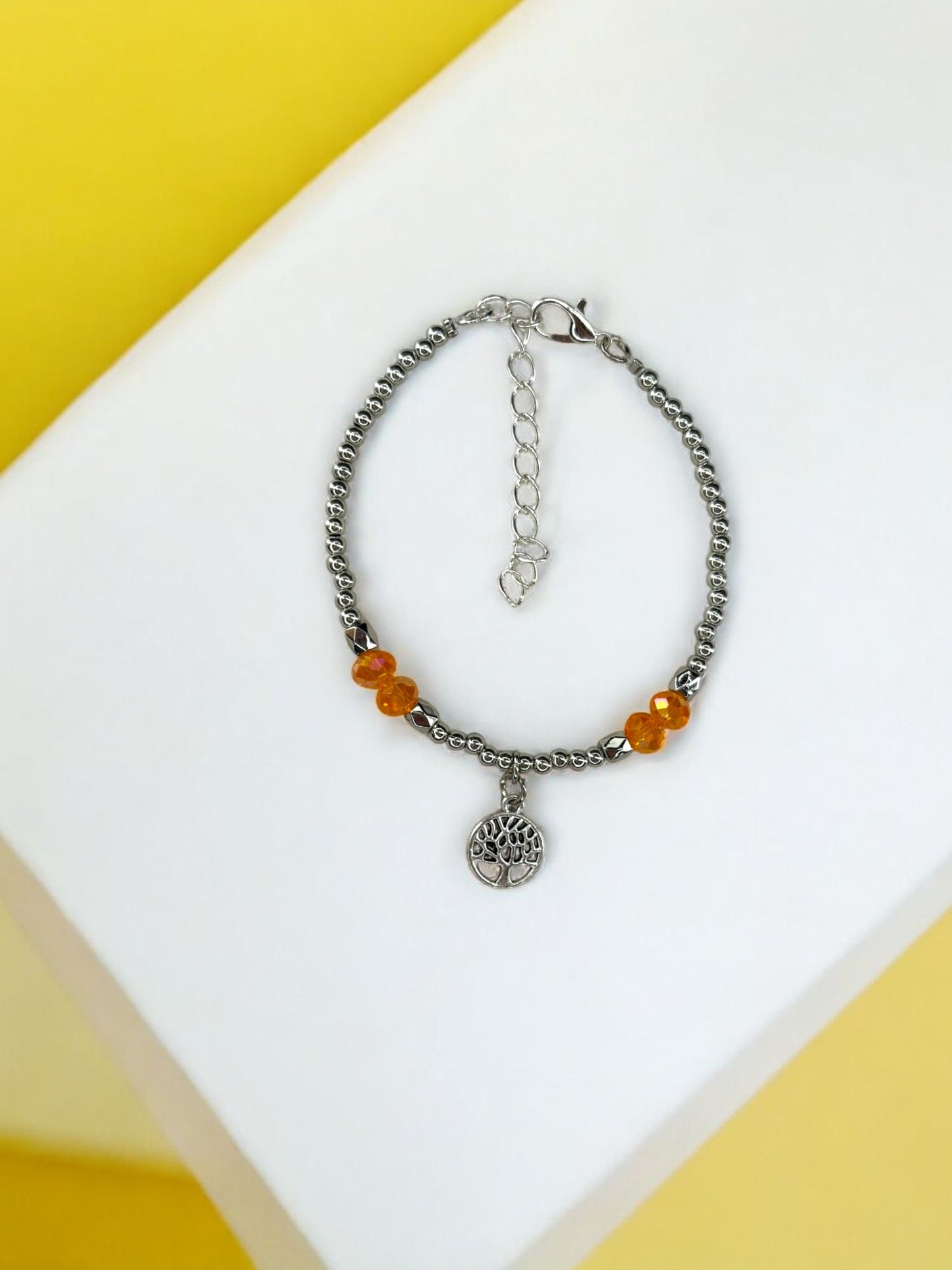 Bracelet femme petit arbre de vie argent orange