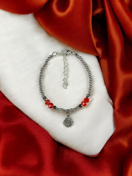 Bracelet femme petit arbre de vie argent orange flash