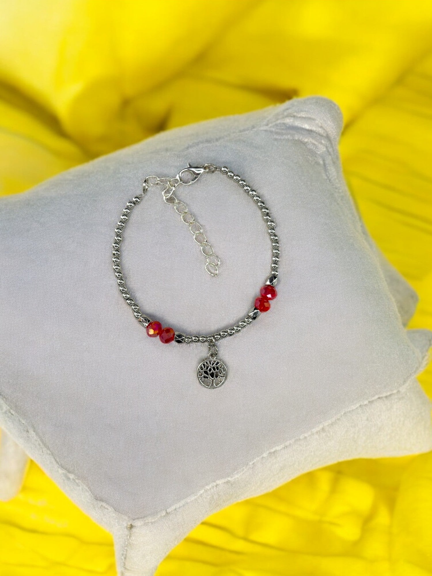 Bracelet femme petit arbre de vie argent rouge