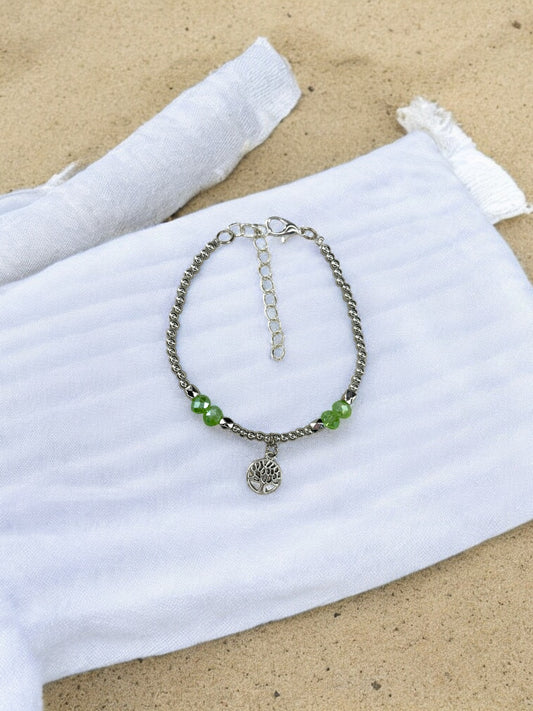 Bracelet femme petit arbre de vie argent vert clair