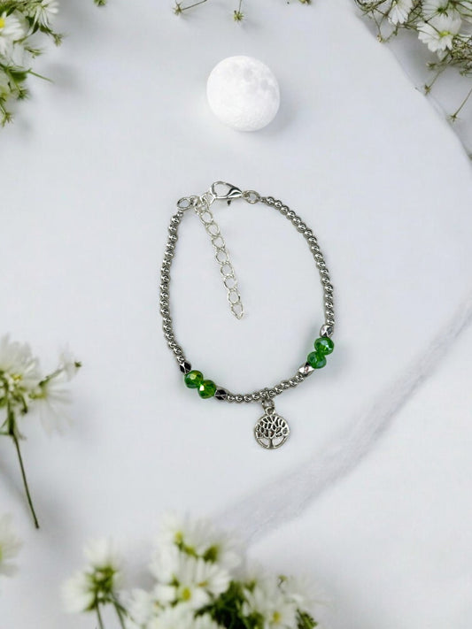 Bracelet femme petit arbre de vie argent vert foncé