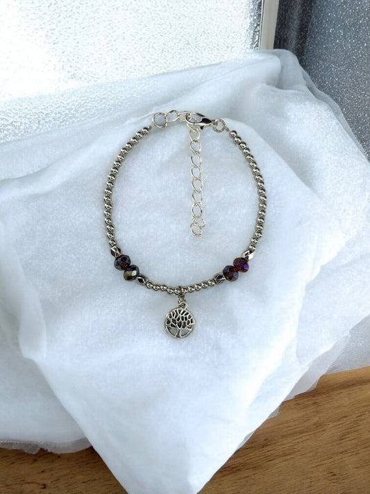 Bracelet femme petit arbre de vie argent violet
