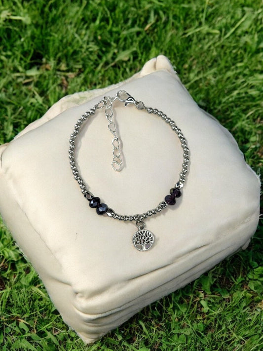 Bracelet femme petit arbre de vie argent violet foncé