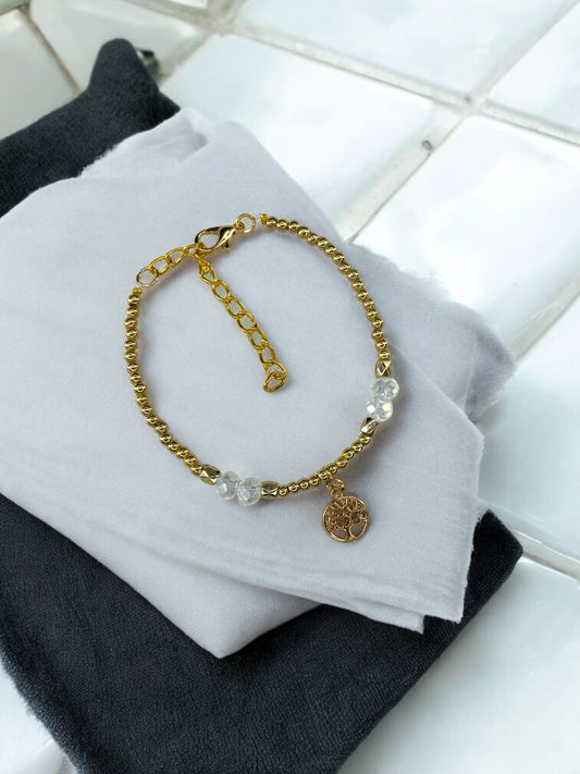 Bracelet femme petit arbre de vie doré blanc