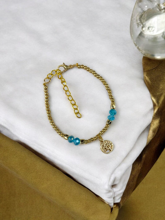 Bracelet femme petit arbre de vie doré bleu clair