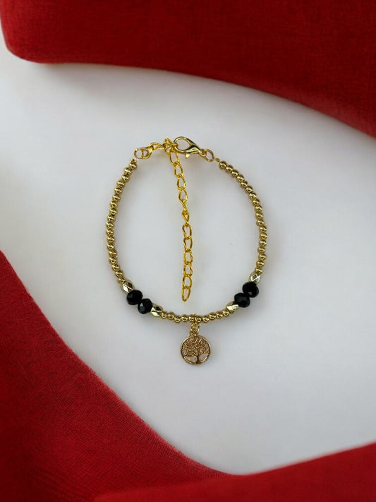 Bracelet femme petit arbre de vie doré noir