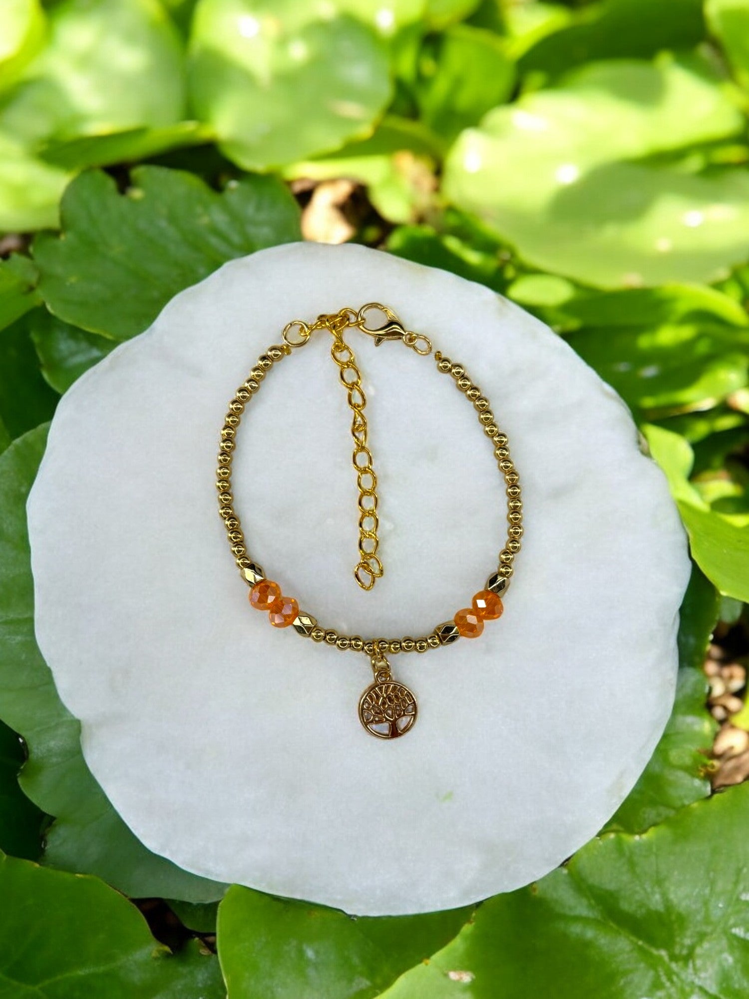 Bracelet femme petit arbre de vie doré orange