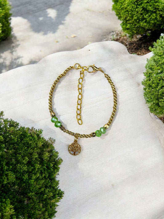 Bracelet femme petit arbre de vie doré vert clair