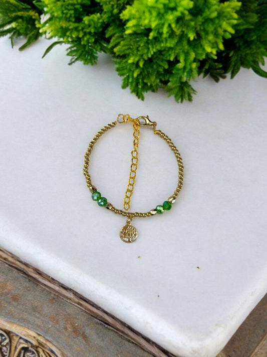 Bracelet femme petit arbre de vie doré vert foncé