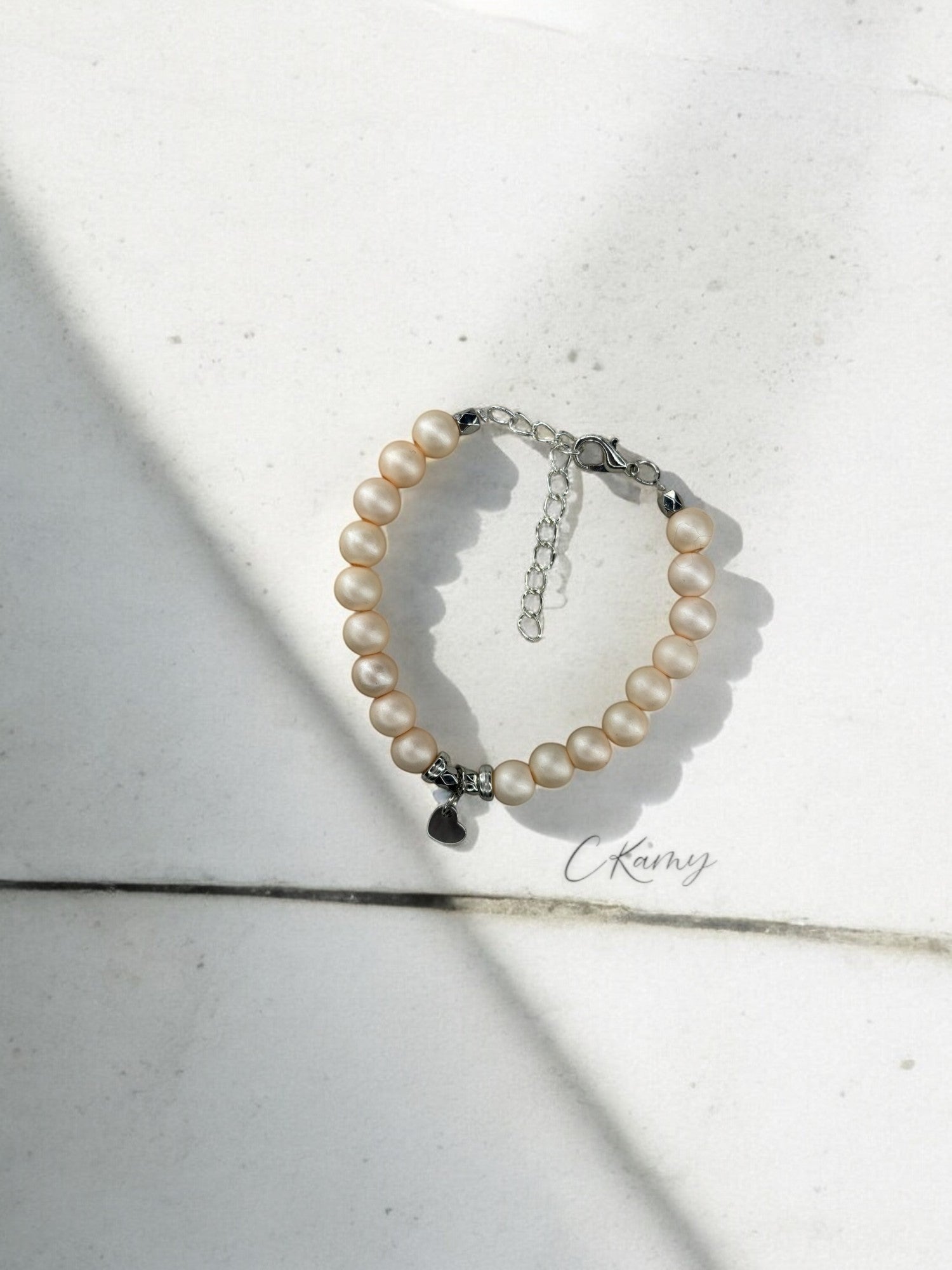 Bracelet femme petit coeur argent chair clair mat